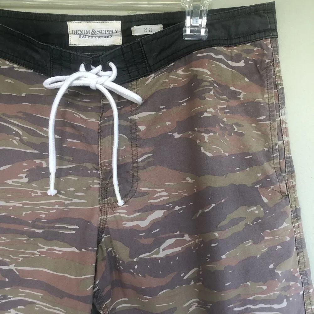 Denim & Supply Ralph Lauren Board Shorts 32 Tiger Stripe Camo Drawstrings Beach
